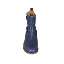 Woman's boot with zipper and buckles in blue leather and pierced leather heel 4 - Available sizes:  33, 34, 43, 44, 45, 46
