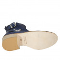 Stivaletto da donna con cerniera e fibbie in pelle e pelle forata blu tacco 4 - Misure disponibili: 33