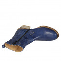 Stivaletto da donna con cerniera e fibbie in pelle e pelle forata blu tacco 4 - Misure disponibili: 33, 34, 43, 44