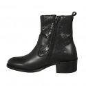 Woman's boot with zipper and buckles in black leather and pierced leather heel 4 - Available sizes:  33, 34, 43