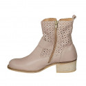 Woman's boot with zipper and buckles in nude leather and pierced leather heel 4 - Available sizes:  33, 43, 45