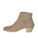Woman's ankle boot with zipper in beige suede heel 5 - Available sizes:  44
