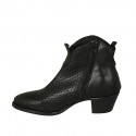Woman's Texan ankle boot with zipper in black leather and pierced leather heel 5 - Available sizes:  33, 34, 43, 44, 45