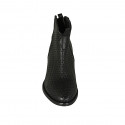 Woman's Texan ankle boot with zipper in black leather and pierced leather heel 5 - Available sizes:  33, 34, 43, 44, 45