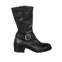 Woman's boot with zipper and buckle in black leather and pierced leather heel 4 - Available sizes:  33, 45