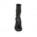 Woman's boot with zipper and buckle in black leather and pierced leather heel 4 - Available sizes:  33, 45