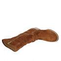 Woman's ankle boot in tan brown suede and pierced suede with zipper and buckle heel 4 - Available sizes:  33, 34, 43, 44, 45, 46
