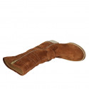 Woman's ankle boot in tan brown suede and pierced suede with zipper and buckle heel 4 - Available sizes:  33, 34, 43, 45, 46