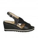 Woman's sandal in black leather with elastic band wedge heel 6 - Available sizes:  42, 43, 45