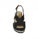 Sandalia para mujer en piel negra con elastico cuña 6 - Tallas disponibles:  42, 43, 45