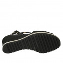 Sandale pour femmes en cuir noir avec elastique talon compensé 6 - Pointures disponibles:  42, 43, 45
