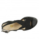Sandalia para mujer en piel negra con elastico cuña 6 - Tallas disponibles:  42, 43, 45
