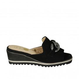 Mule pour femmes avec chaîne en daim noir talon compensé 5 - Pointures disponibles: 43, 45