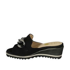 Mule para mujer con cadena en gamuza negra cuña 5 - Tallas disponibles:  43 2
