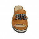 Mule pour femmes avec chaîne en daim cognac talon compensé 5 - Pointures disponibles:  42, 43, 44