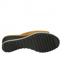 Woman's mule with chain in cognac brown suede wedge heel 5 - Available sizes:  42, 43, 44