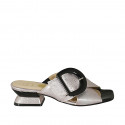 Woman's mules with buckle in rose silver laminated leather heel 4 - Available sizes:  43
