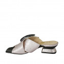Woman's mules with buckle in rose silver laminated leather heel 4 - Available sizes:  43