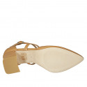 Zapato abierto puntiagudo para mujer con cinturon cruzado en piel cognac tacon 6 - Tallas disponibles:  44