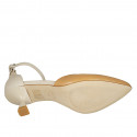 Woman's pointy open shoe with strap in cream and cognac brown leather heel 6 - Available sizes:  43, 44, 45