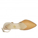 Zapato abierto puntiagudo con cinturon para mujer en piel nude y brun claro tacon 6 - Tallas disponibles:  43, 44, 45