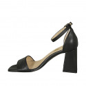 Woman's open shoe in black leather with ankle strap heel 7 - Available sizes:  45