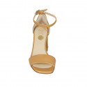 Scarpa aperta da donna in pelle color cuoio con cinturino alla caviglia tacco 7 - Misure disponibili: 42, 43, 44, 45