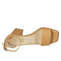Zapato abierto para mujer en piel brun claro con cinturon al tobillo tacon 7 - Tallas disponibles:  42, 43, 44, 45