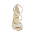 Zapato abierto para mujer en tejido laminado platino con cinturon cruzado tacon 8 - Tallas disponibles:  42, 45, 46