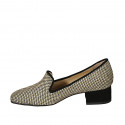 Mocassin pour femmes en daim noir et tissu tressé beige talon 4 - Pointures disponibles:  45