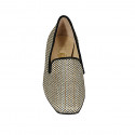 Mocassin pour femmes en daim noir et tissu tressé beige talon 4 - Pointures disponibles:  45