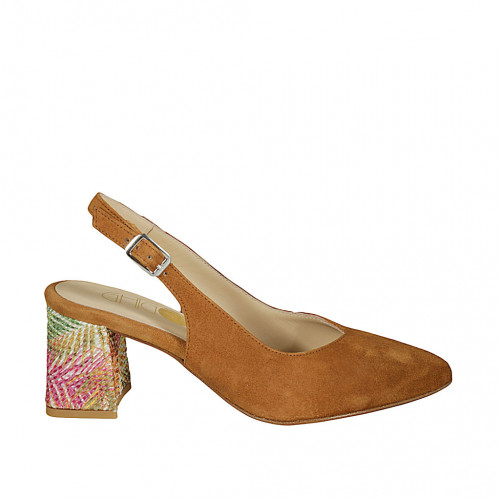 Slingback pour femmes en daim cognac talon recuvert multicouleur 6 - Pointures disponibles:  46