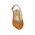 Woman's slingback pump in tan brown suede with floral coated heel 6 - Available sizes:  45, 46