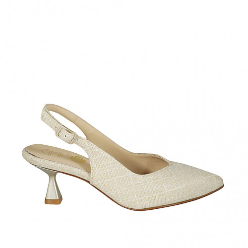 Woman's pointy slingback pump in platinum laminated fabric heel 6 - Available sizes:  46