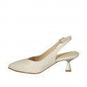 Woman's pointy slingback pump in platinum laminated fabric heel 6 - Available sizes:  46