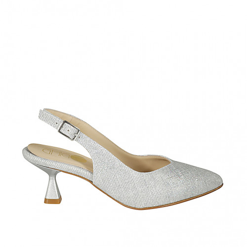Zapato destalonado a punta para mujer en tejido laminado plateado tacon 6 - Tallas disponibles:  45