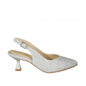 Woman's pointy slingback pump in silver laminated fabric heel 6 - Available sizes:  45