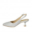 Zapato destalonado a punta para mujer en tejido laminado plateado tacon 6 - Tallas disponibles:  45