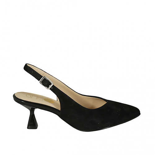 Chaussure ouverte au talon pour femmes en daim noir talon 6 - Pointures disponibles:  45