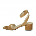 Sandalia para mujer con cinturon al tobillo en gamuza cognac tacon 5 - Tallas disponibles:  42, 43, 44, 45
