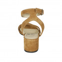 Sandalia para mujer con cinturon al tobillo en gamuza cognac tacon 5 - Tallas disponibles:  42, 43, 44, 45