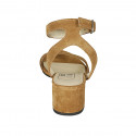 Woman's sandal with anklestrap in tan brown suede heel 5 - Available sizes:  42, 43, 44, 45