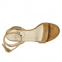Sandalia para mujer con cinturon al tobillo en gamuza cognac tacon 5 - Tallas disponibles:  42, 43, 44, 45