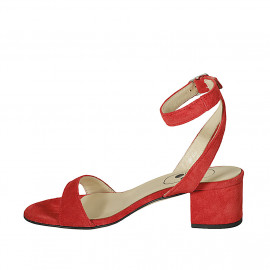 Sandalia para mujer con cinturon al tobillo en gamuza roja tacon 5 - Tallas disponibles:  42, 44 2