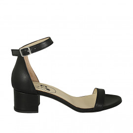 Woman's open shoe in black leather with ankle strap heel 5 - Available sizes: 44, 45