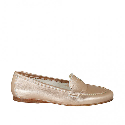 Woman's mocassin in copper laminated leather heel 1 - Available sizes:  32