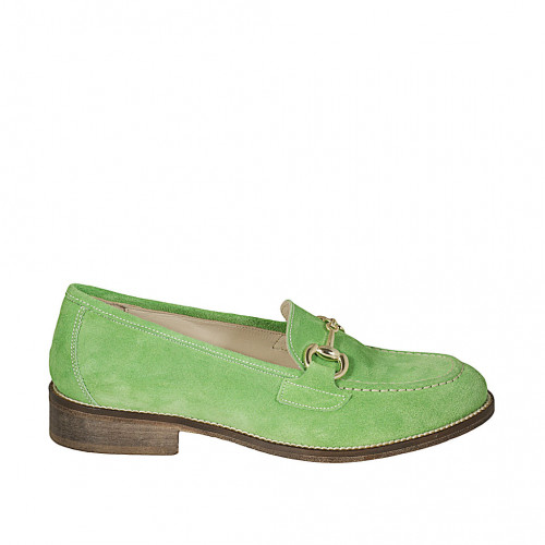 Woman's mocassin in green suede with accessory heel 3 - Available sizes:  33, 43, 44