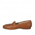 Woman's loafer in tan brown leather heel 1 - Available sizes:  43, 44