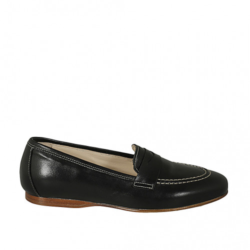 Woman's mocassin in black leather heel 1 - Available sizes:  32, 42, 43