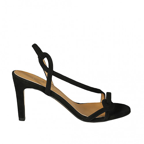 Sandale pour femmes avec elastique en daim noir talon 8 - Pointures disponibles:  42, 46